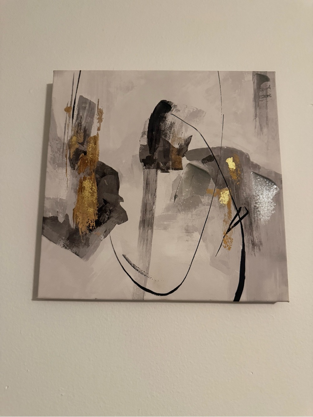 Abstract Gold Accent Canvas Wall Art - Neutral Gray & Black